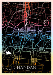 Handan China City Map. Downtown printable banner, travel destination Landmarks travel city landscape, map illustration print cities city travel, illustration painting destination, city banner