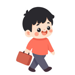 Illustration of a Smiling Boy Walking with Bag
