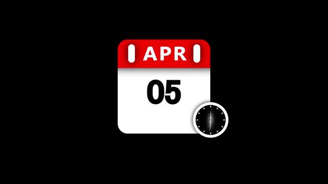 Calendar page showing April 5th with a clock icon on a black background date