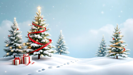 Obraz premium Christmas Winter Landscape With Snow And Pine Forest Scenery