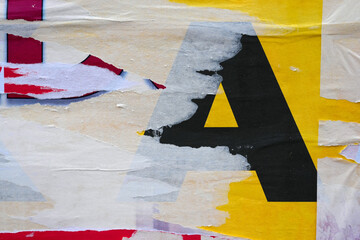 Old colorful ripped torn grunge fly posters backgrounds creased crumpled paper backdrop surface...