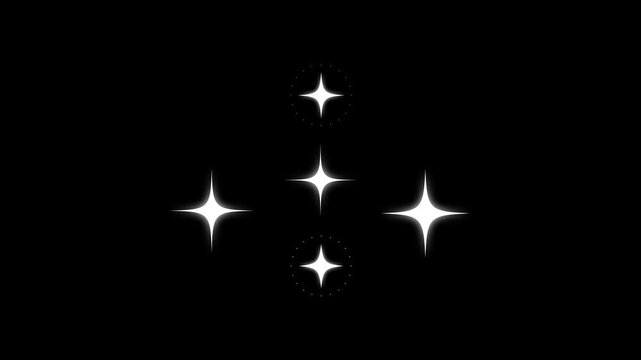 Cartoon blinking white stars with glitter dust tail, sparkling retro shine twinkle effects, glowing magic sparkle animation on green and black screen loop background. 4K