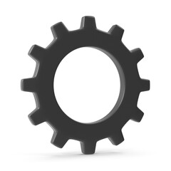 Dark Gray 3D Gear Icon on White Background