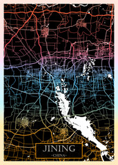 Jining China City Map. Downtown printable banner, travel destination Landmarks travel city landscape, map illustration print cities city travel, illustration painting destination, city banner
