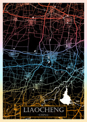 Liaocheng China City Map. Downtown printable banner, travel destination Landmarks travel city landscape, map illustration print cities city travel, illustration painting destination, city banner