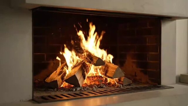 4K Cozy Fireplace with Wood Burning During Christmas Time &ndash; Warm Holiday Atmosphere and Festive Home Interior