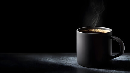 Black coffee in a modern matte mug on a black table