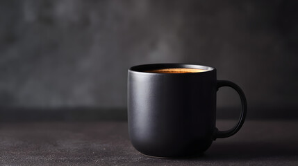 Black coffee in a modern matte mug on a black table