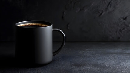 Black coffee in a modern matte mug on a black table