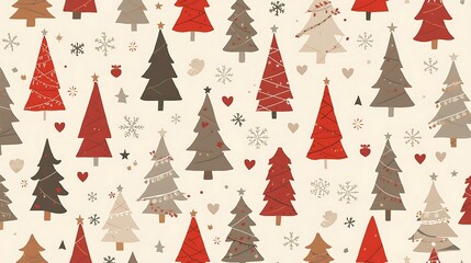 Obraz premium A seamless vector pattern with festive Christmas trees and snowflakes is a perfect winter holiday design element for new year decoration