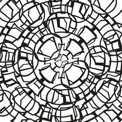 Abstract round pattern. Complex geometric lines. Dynamic wireframe Vector. Black white graphic.