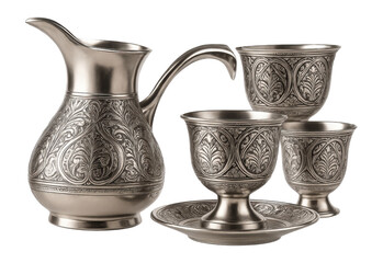 Intricately engraved Turkish coffee set, ideal for themed home gatherings.