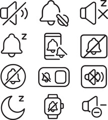 Mute icons for sound off, quiet mode, and do not disturb settings on phones, watches, and devices ensure peace and focus for modern digital lifestyles