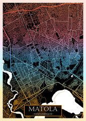 Matola Mozambique City Map. City downtown abstract travel art, modern background, colorful graphic design, new office banner, art street view paint