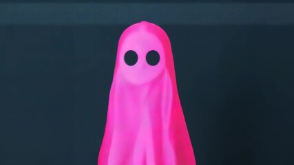 Facing glitch artifacts, CGI ghost figure shifting colors on studio surface, with draped form - Powered by Adobe