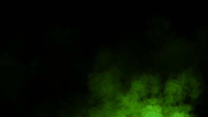 Abstract green toxic smoke, fog on isolated black background, creating a mysterious and backdrop, creating a dreamy, atmospheric effect for artistic