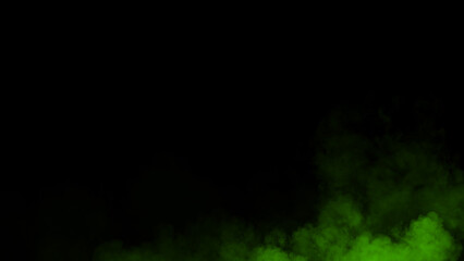 Abstract green toxic smoke, fog on isolated black background, creating a mysterious and backdrop, creating a dreamy, atmospheric effect for artistic