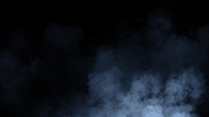 Abstract blue smoke, fog on isolated black background, creating a mysterious and backdrop, creating a dreamy, atmospheric effect for artistic