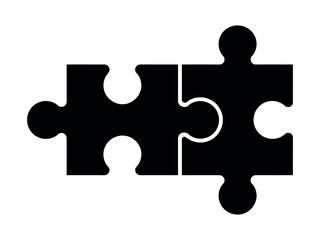 Two connected puzzle pieces forming a bond symbolizing teamwork, unity, and problem-solving in a minimalist design