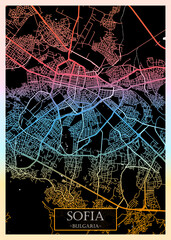 Sofia Bulgaria City Map. City downtown abstract travel art, modern background, colorful graphic design, new office banner, art street view paint