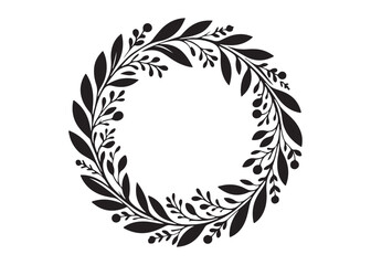 circle wreath logo silhouette vector, circle with leaves silhouette vector illustration, wreath silhouette vector logo, circle botanical wreath logo silhouettes vector on white background