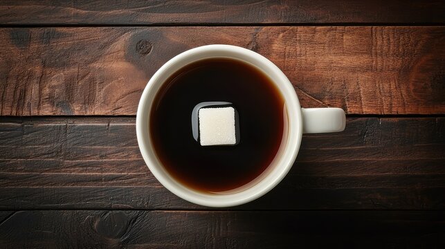 A cup of freshly brewed dark roast with a splash of cream and a sugar cube.