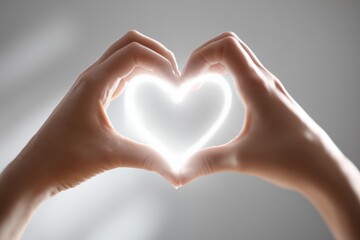 Fototapeta premium Hands forming a glowing heart shape symbolizing love and connection