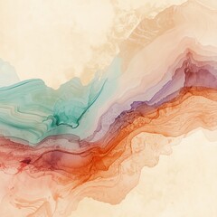 Fototapeta premium Abstract flowing watercolor with soft pastel hues, organic textures, and gentle curves creating a serene and artistic background.