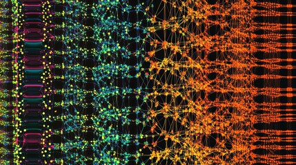 A cybernetic representation of a neural network, with multiple layers of connected neurons and machine learning algorithms.