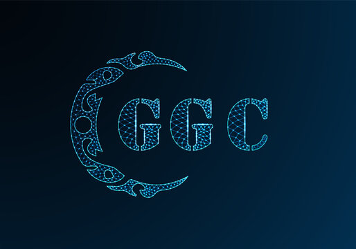 Low poly letter logo GGC design. GGC letter logo low poly vector design on blue color gradient background. GGC logo low poly design