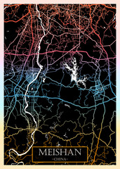 Meishan China City Map. City downtown abstract travel art, modern background, colorful graphic design, new office banner, art street view paint