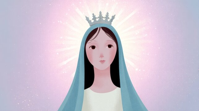 An ethereal young woman of Asian descent crowned in celestial radiance embodies purity, divine feminine, and Immaculate Conception