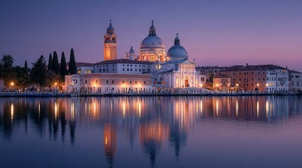 Fototapeta premium Venice Italy at Dusk: Santa Maria della Salute Church Reflection