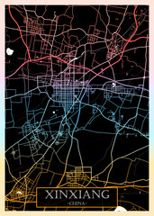 Xinxiang China City Map. City downtown abstract travel art, modern background, colorful graphic design, new office banner, art street view paint