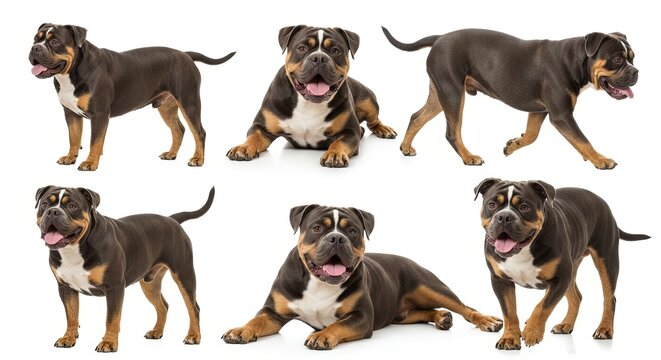 Alapaha Blue Blood Bulldog in various poses against white background  