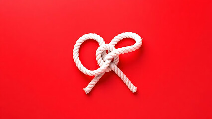 White rope in heart shape knot on blue background representing love concept