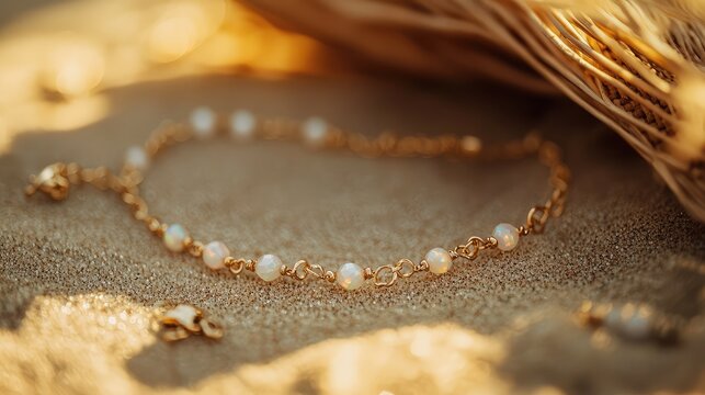 A delicate anklet with tiny opals and gold charms.