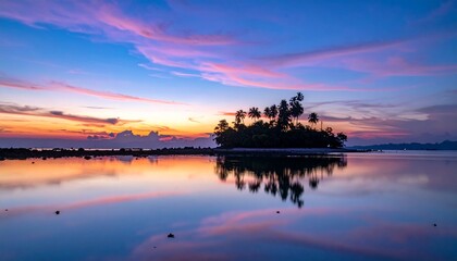 Island Sunset with Palm Reflections