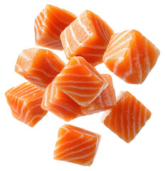 salmon cube falling isolated on transparent background