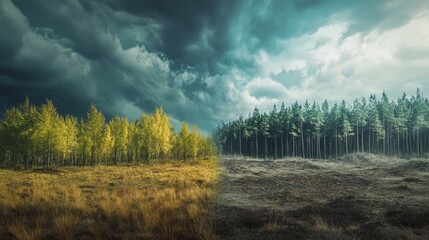 divided vision of a forest with and a forest are trees generative ai