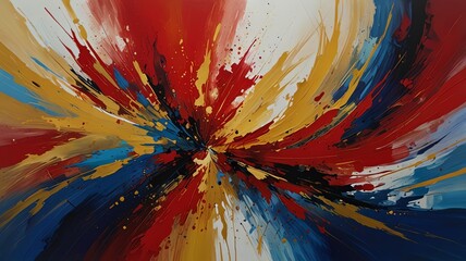 Vibrant abstract explosion of color, dynamic energy, contemporary art, bold brushstrokes, artistic expression.
