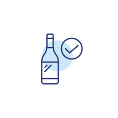 Wine bottle and checkmark. Quality drinks, approved alcohol. Pixel perfect, editable stroke vector icon