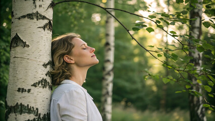 Peace in the Forest, Nature's Embrace, Calm Among the Birches, Finding Stillness in the Wild, Mindful Moments in Nature