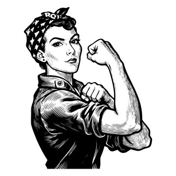Rosie the Riveter Feminist Symbol Engraving Vector Illustration