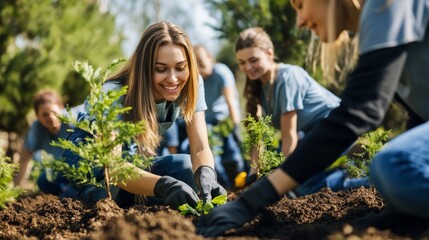 woman planting trees generative ai