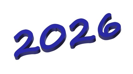 2026 Calendar single word, 3D blue writing white background.