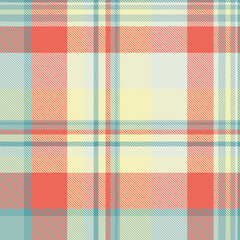 Warm plaid pattern with teal, orange, and yellow hues. Ideal for backgrounds, textiles, and designs needing a cozy, classic touch. Versatile and visually appealing.