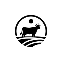 Rural Silhouette Icon of a Grazing Cow
