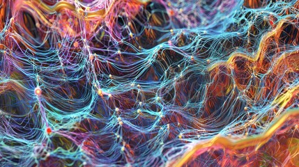 A digital close-up of machine learning algorithms, with complex connections and data flowing through each layer.
