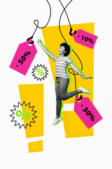 Creative artwork sketch image collage of shopping percent discount black friday buyer store...